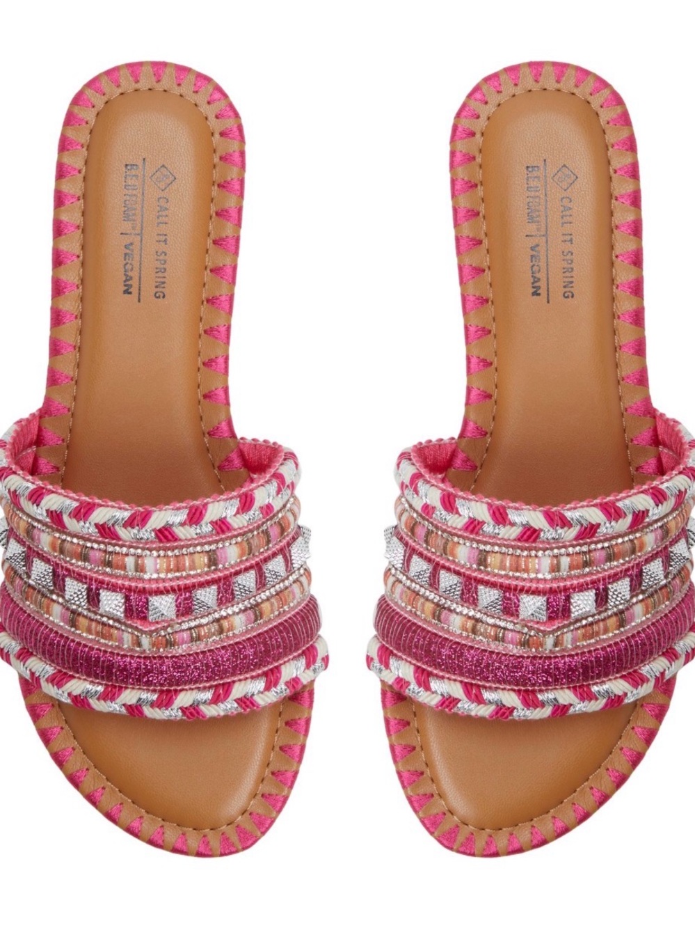 Call It Spring Pink Multi-Beaded Slide Sandals